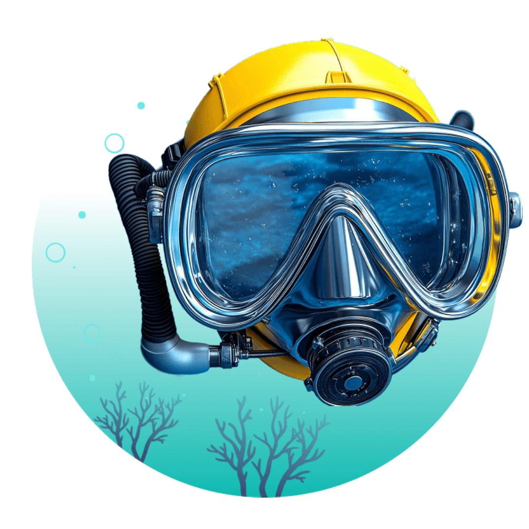 Professional diving helmet and safety equipment
